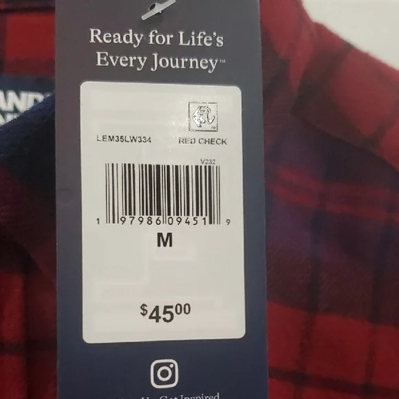 Lands' End Men's Flannel Blue and Red Plaid Button Down Shirt - Picture 3 of 10